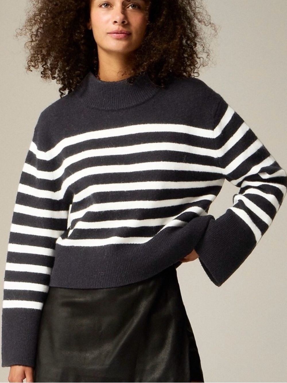 J. Crew Black & White Striped Mock Turtleneck Sweater